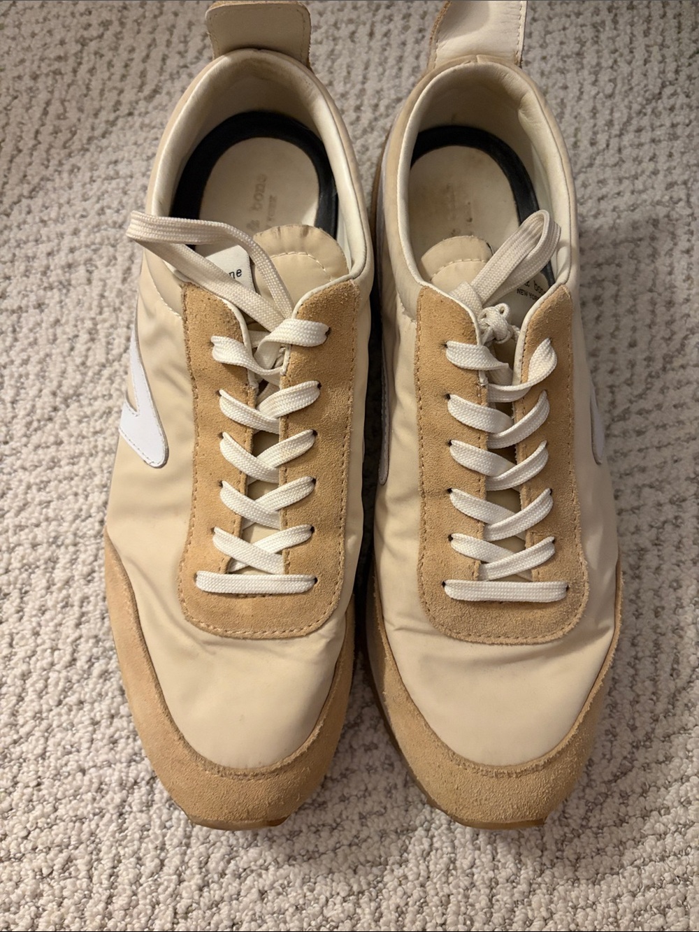 Rag & Bone Retro Runner Cream and Tan Casual Sneakers - Low Profile Comfort